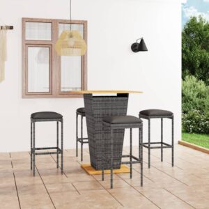 5 Piece Garden Bar Set with Cushions Poly Rattan Grey