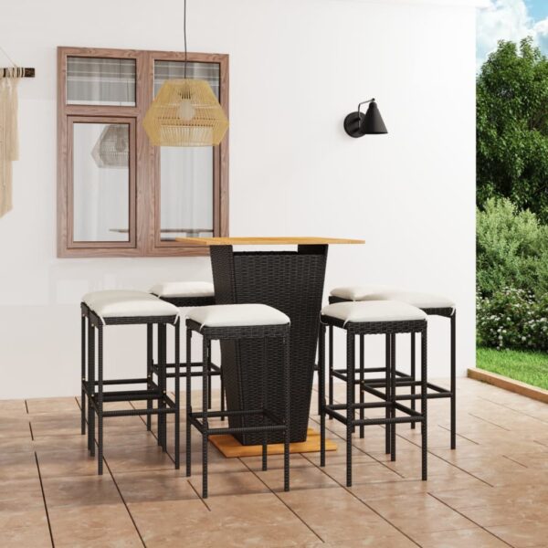 9 Piece Garden Bar Set with Cushions Poly Rattan Black