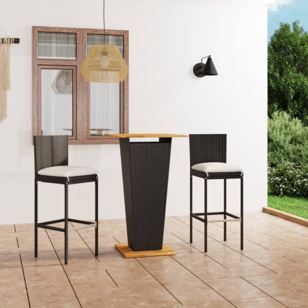 3 Piece Garden Bar Set with Cushions Poly Rattan Black