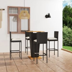 5 Piece Garden Bar Set with Cushions Poly Rattan Black