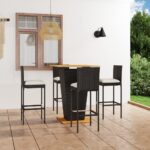 5 Piece Garden Bar Set with Cushions Poly Rattan Black