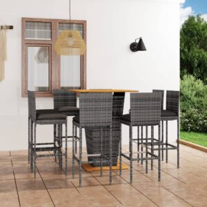 9 Piece Garden Bar Set with Cushions Poly Rattan Grey