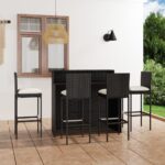 5 Piece Garden Bar Set with Cushions Black