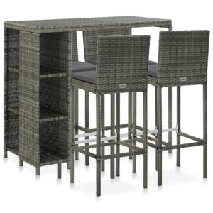 5 Piece Garden Bar Set with Cushions Poly Rattan Grey