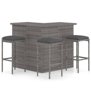 4 Piece Garden Bar Set with Cushions Poly Rattan Grey