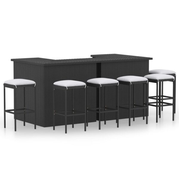 8 Piece Garden Bar Set with Cushions Poly Rattan Black