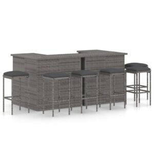 8 Piece Garden Bar Set with Cushions Poly Rattan Grey