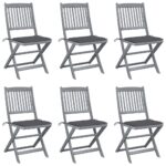 Folding Outdoor Chairs 6 pcs with Cushions Solid Acacia Wood