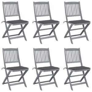 Folding Outdoor Chairs 6 pcs with Cushions Solid Acacia Wood