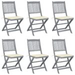 Folding Outdoor Chairs 6 pcs with Cushions Solid Acacia Wood