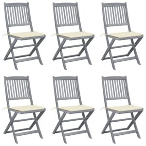 Folding Outdoor Chairs 6 pcs with Cushions Solid Acacia Wood