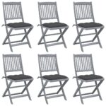 Folding Outdoor Chairs 6 pcs with Cushions Solid Acacia Wood