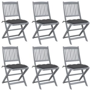 Folding Outdoor Chairs 6 pcs with Cushions Solid Acacia Wood