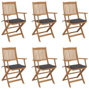 Folding Garden Chairs 6 pcs with Cushions Solid Wood Acacia