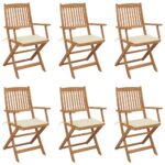 Folding Garden Chairs 6 pcs with Cushions Solid Wood Acacia