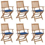 Folding Garden Chairs 6 pcs with Cushions Solid Wood Acacia