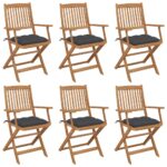 Folding Garden Chairs 6 pcs with Cushions Solid Wood Acacia