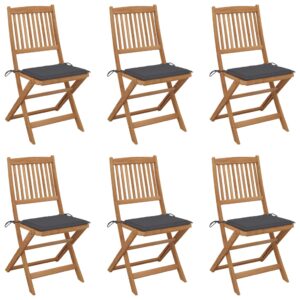 Folding Garden Chairs 6 pcs with Cushions Solid Wood Acacia