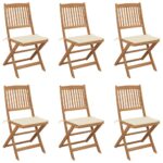 Folding Garden Chairs 6 pcs with Cushions Solid Wood Acacia