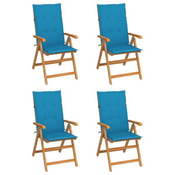 Garden Chairs 4 pcs with Blue Cushions Solid Teak Wood