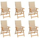 Garden Chairs 6 pcs with Beige Cushions Solid Teak Wood