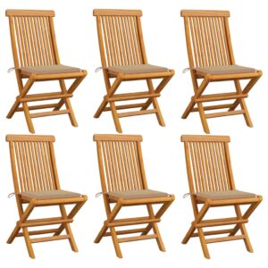 Garden Chairs with Beige Cushions 6 pcs Solid Teak Wood