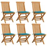 Garden Chairs with Blue Cushions 6 pcs Solid Teak Wood