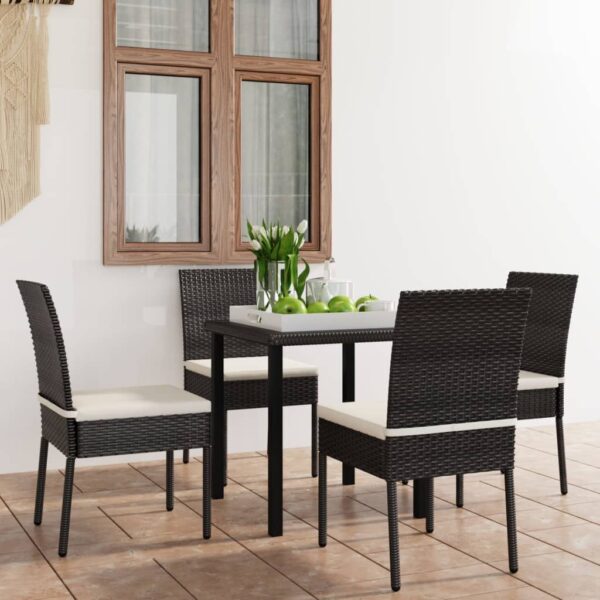 5 Piece Garden Dining Set Poly Rattan Black