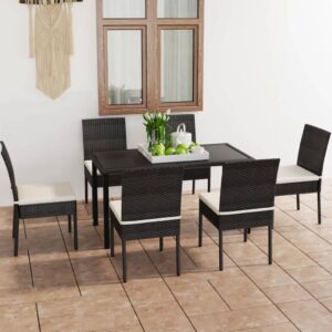 7 Piece Garden Dining Set Poly Rattan Black