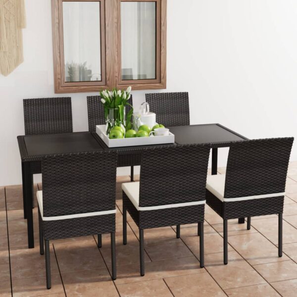 7 Piece Garden Dining Set Poly Rattan Black