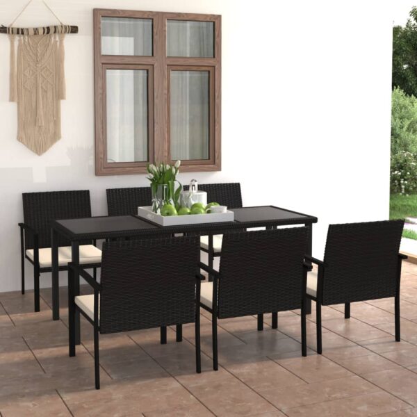 7 Piece Garden Dining Set Poly Rattan Black