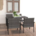 5 Piece Garden Dining Set Poly Rattan Grey