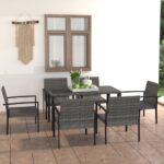 7 Piece Garden Dining Set Poly Rattan Grey