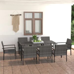 9 Piece Garden Dining Set Poly Rattan Grey