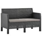 Outdoor Patio Loveseat Sofa with Cushions Anthracite Rattan Look UV Resistant