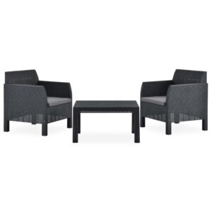 3 Piece Garden Lounge Set with Cushions PP Rattan Anthracite