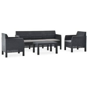 4 Piece Garden Lounge Set with Cushions PP Rattan Anthracite