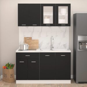 Elegant Black Engineered Wood Kitchen Cabinet Set Storage Organizer