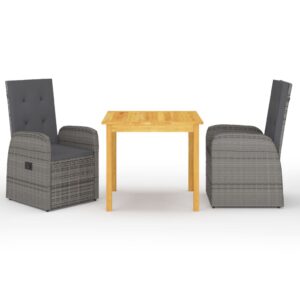 3 Piece Garden Dining Set Grey