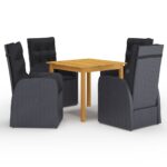 5 Piece Garden Dining Set Black