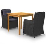 3 Piece Garden Dining Set Black