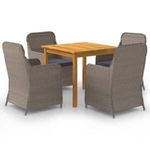 5 Piece Garden Dining Set Brown