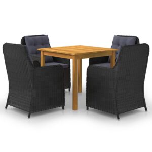 5 Piece Garden Dining Set Black