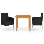 3 Piece Garden Dining Set Black