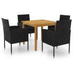 5 Piece Garden Dining Set Black