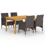 5 Piece Garden Dining Set Brown