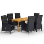 7 Piece Garden Dining Set Black