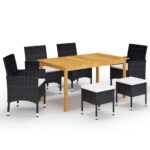 7 Piece Garden Dining Set Black