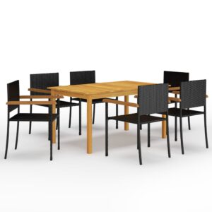 7 Piece Garden Dining Set Black