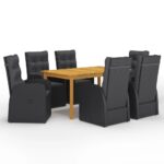 7 Piece Garden Dining Set Black